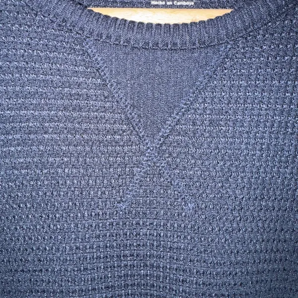American‎ Eagle Outfitters Navy Blue Waffle Knit Long Sleeve Top Women's S - Image 3