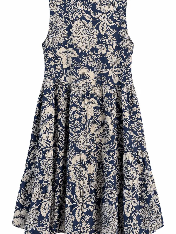 Elliott Lauren Flora Dress Women Small Blue Floral Tiered Sleeveless V-Neck - Image 2