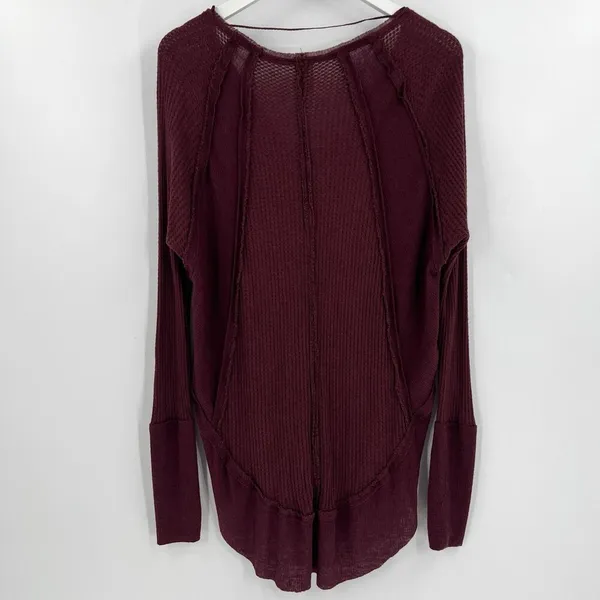 We The Free People Laguna Waffle Knit Top Burgundy Red‎ Long Sleeves Size Medium - Image 6