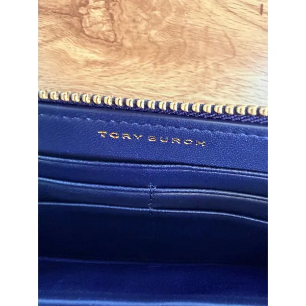 Tory Burch Fleming Zip Continental Wallet Navy Blue Quilted Leather OS Soft Luxe - Image 5