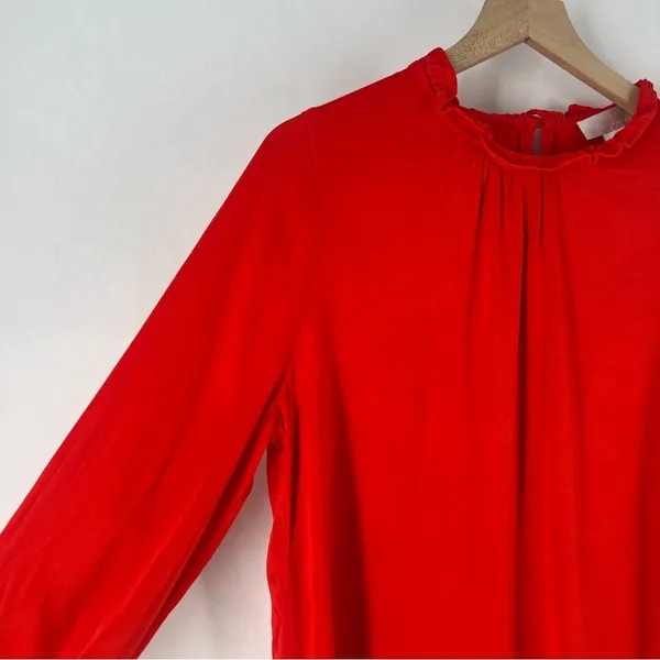 RP Rachel Parcell‎ Red Ruffle Neck Satin Blouse Long Bishop Sleeves - Image 7
