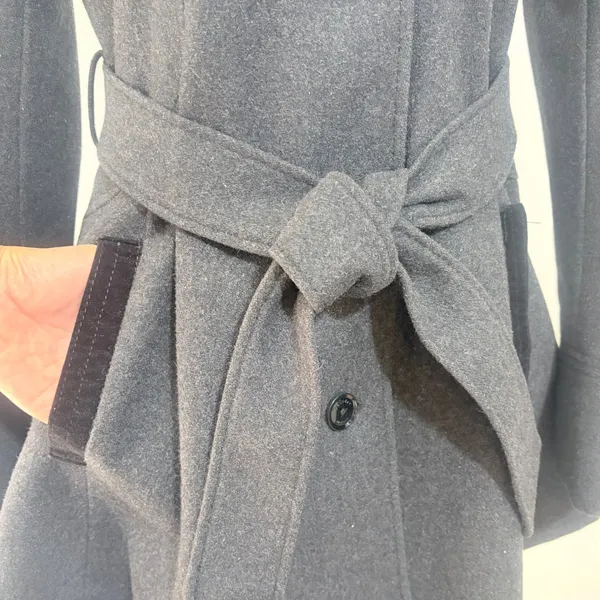 Laundry by Design Women Charcoal Gray Wool Blend Faux Fur Collar Belted Coat M - Image 5