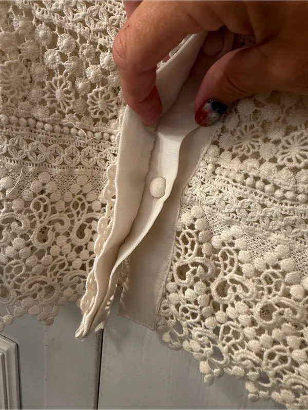 Let Me Be for Anthropologie Cream Lace & Pleated Short-Sleeve Top - Image 4