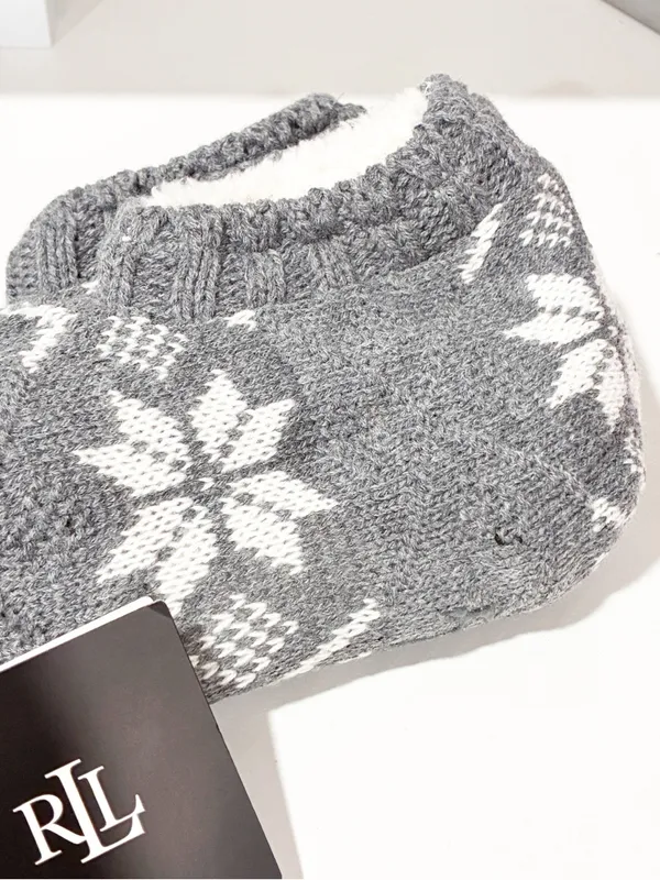 LAUREN Ralph Lauren SKID PROOF SLIPPERS ONE SIZE SLIPPERS Gray White NEW - Image 2