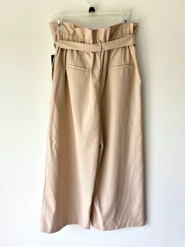 Zara Basic Tan Beige Paperbag Waist Wide-leg Trouser Pants Business Professional - Image 8