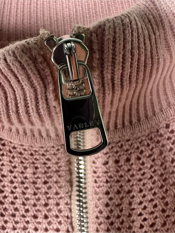 Varley Calva Knit Half-Zip Cotton Sweater Pink Size Small - Image 6