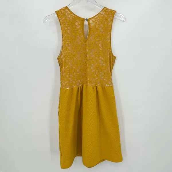 Anthropologie Maeve mustard yellow dress lace overlay sleeveless fit & flare M - Image 6