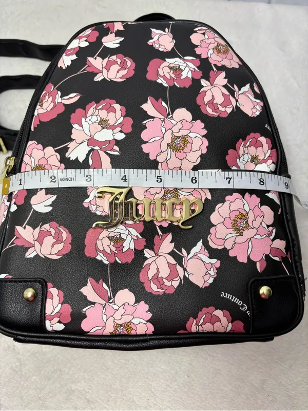 Juicy Couture‎ Black Floral Mini Backpack with Pink Blooms - Image 7