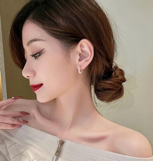 18K Gold Plated White Pearl Hoop Earrings for Women - Image 4