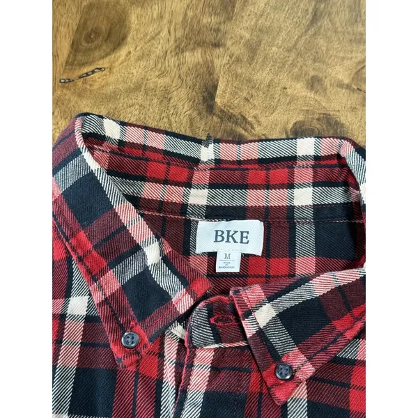 EUC Womens BKE Buckle Shirt Plaid Raw Edge Hem Boho Long Sleeve Button Up size M - Image 3