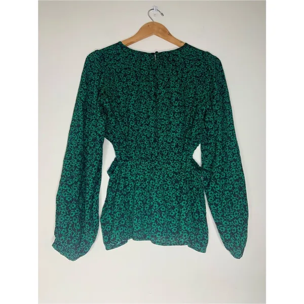 GAP Green Floral Cutout Peplum Rayon Long-Sleeve Top S Casual - Image 6