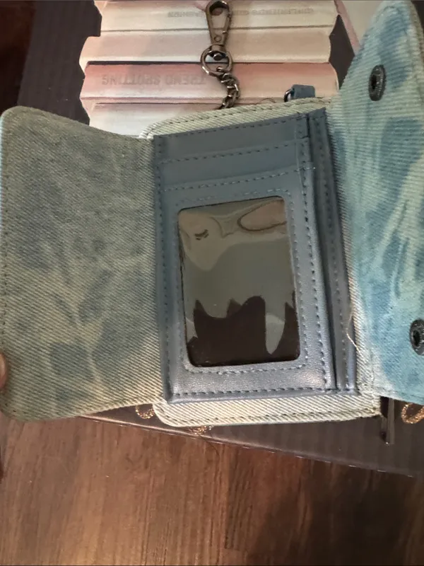 Light Blue Denim Card Wallet with Snap Closure - Image 3