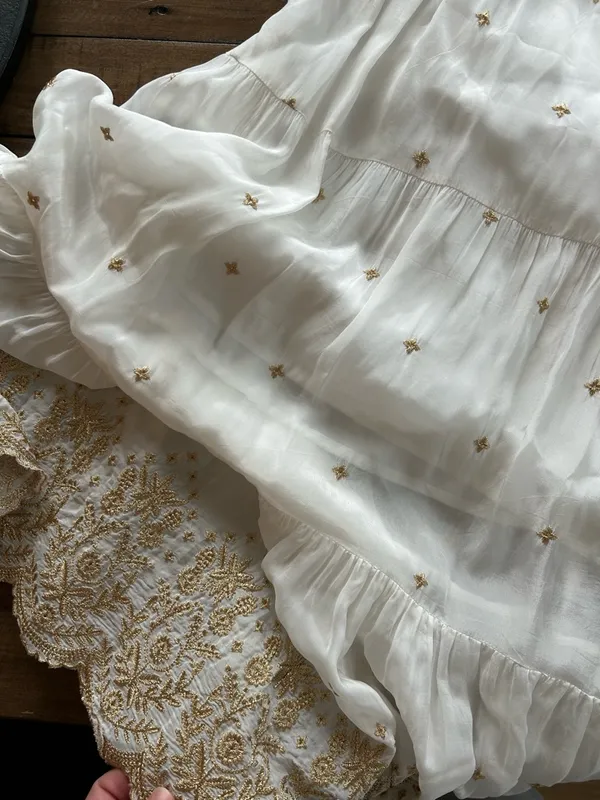 Guadalupe Johana White Gold Embroidered Dress S - Image 12