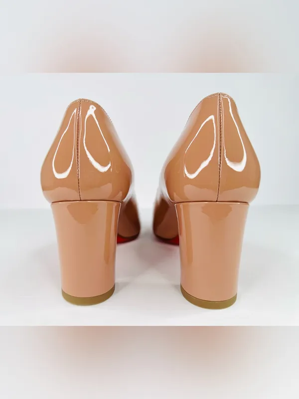 Christian Louboutin Cadrilla 70mm Block Heel Nude Patent Leather Pumps EU 36.5 - Image 4
