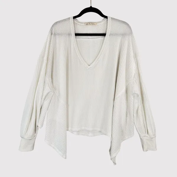 We The Free Womens Top White Coraline Thermal V Neck Waffle Knit Oversized XS - Image 2