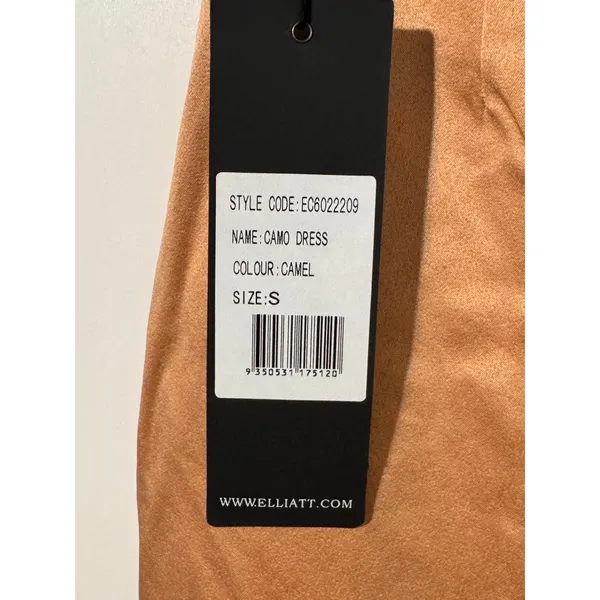 Elliatt Camo Champagne Satin Mockneck Draped Dress Tulip Hem New with Flaw - Image 9