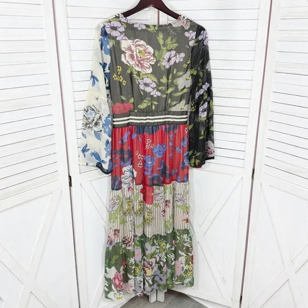 Kaktus Maxi‎ Dress Small Floral Patternblock Patchwork Tiered Cottagecore Boho - Image 10