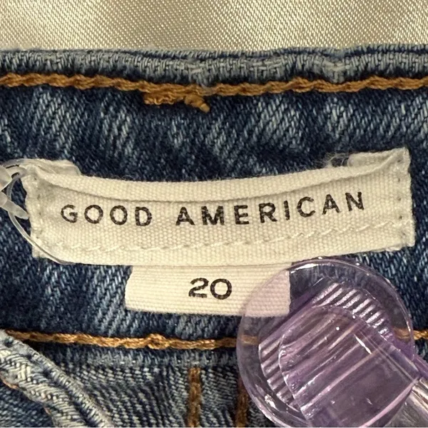 Good American Bombshell Jean Shorts Shadow Pocket Raw Hem Blue Size 20 Festival - Image 7