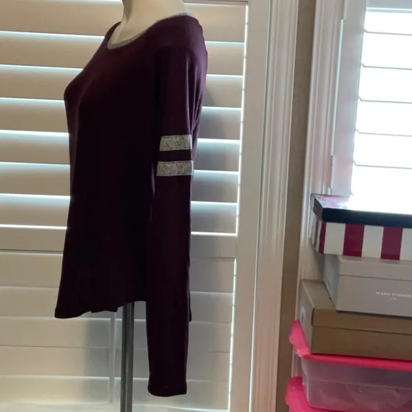 SO Women's Dark Purple Sweatshirt with Silver Stripes - Image 4