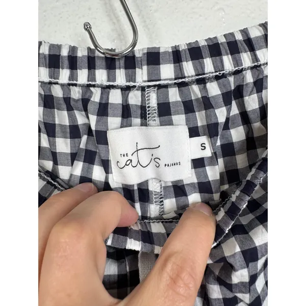 The Cat's Pajamas Womens Navy Blue Gingham Cotton Pajama Sleep Pants Small - Image 3