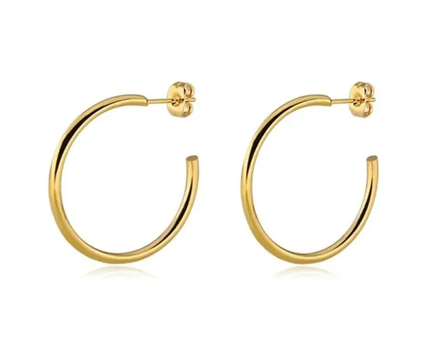 18K Gold Thin 20mm Hoop Earrings - Image 4