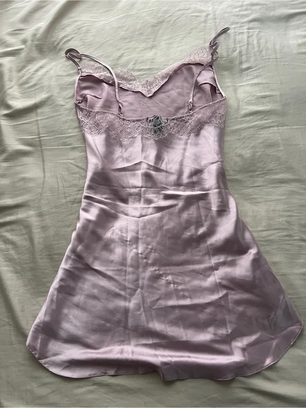 Victoria's Secret Lavender Satin Lace-Trim Chemise - Image 3