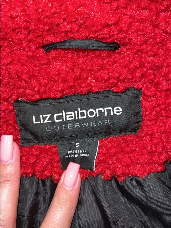 Liz Claiborne Red Sherpa Coat - Cozy Button-Front Jacket - Image 2
