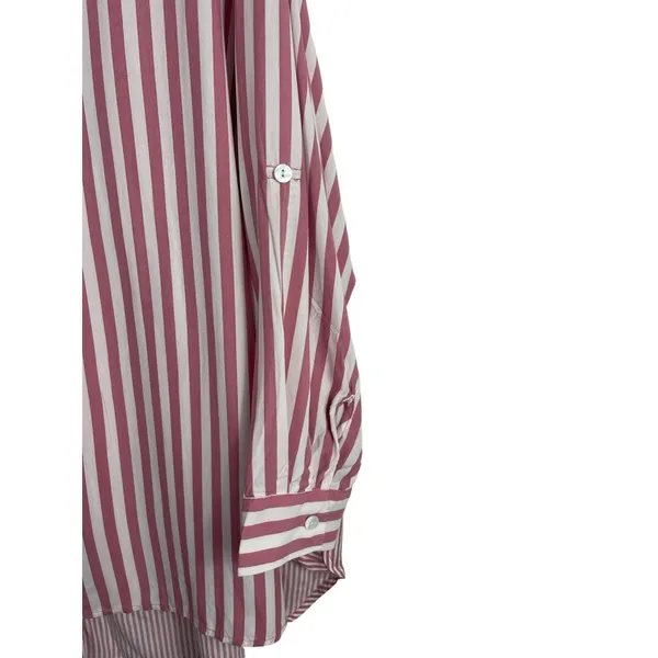 Jane & Delancey Womens 2X Pink White Striped Rayon Blouse Roll Tab High Low Top - Image 4
