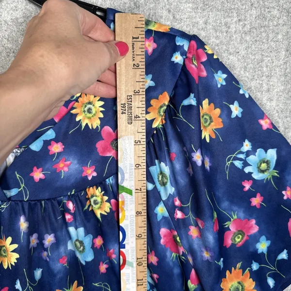 Vintage Plus Size 1X Womens Top MuuMuu Shirt Peasant Hawaiian Floral‎ Boho Blue - Image 4