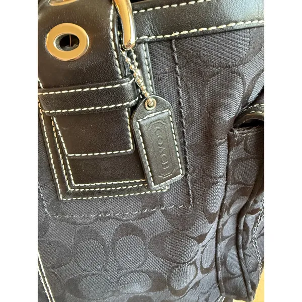 Coach Soho Tote Bag Women's Black Canvas Casual Signature Monogram Multi Pocket - Image 3