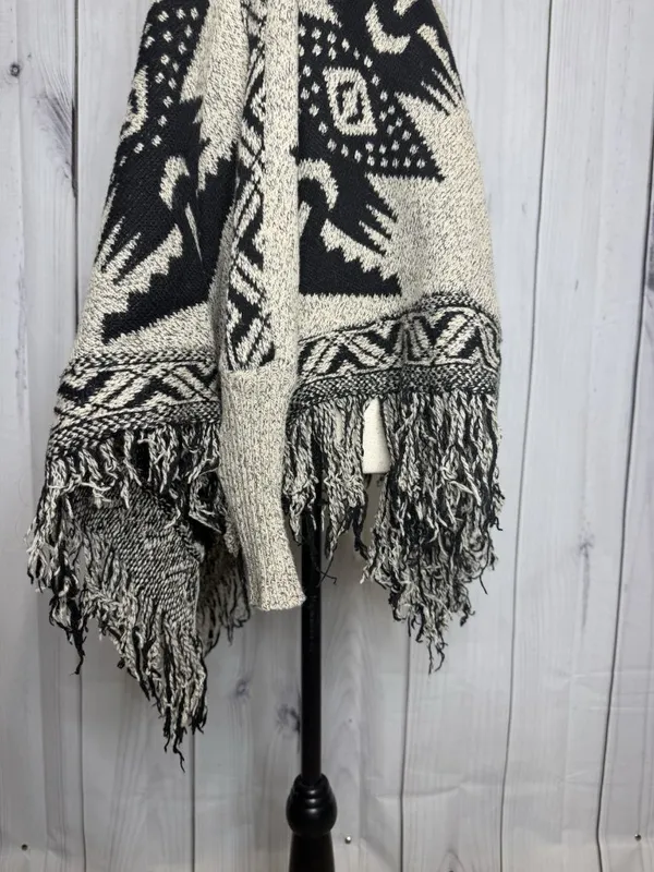 Earthbound Trading Poncho Sweater Fringe Aztec Black Tan Sz XL - Image 8
