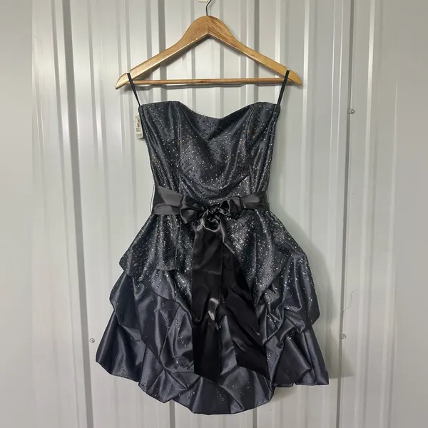Jessica McClintock Gunne Sax Gray Strapless Mini Dress Formal Prom Coquette - Image 4