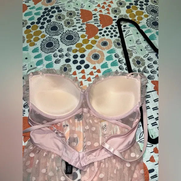 Romantic Sheer Pink Polka Dot Babydoll Lingerie – Size Large‎ - Image 9