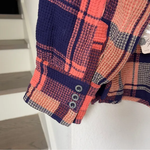 Free People We The Free Cozy In Plaid Button Down Shirt Navy Sabrina Plaid - NWT - Image 7
