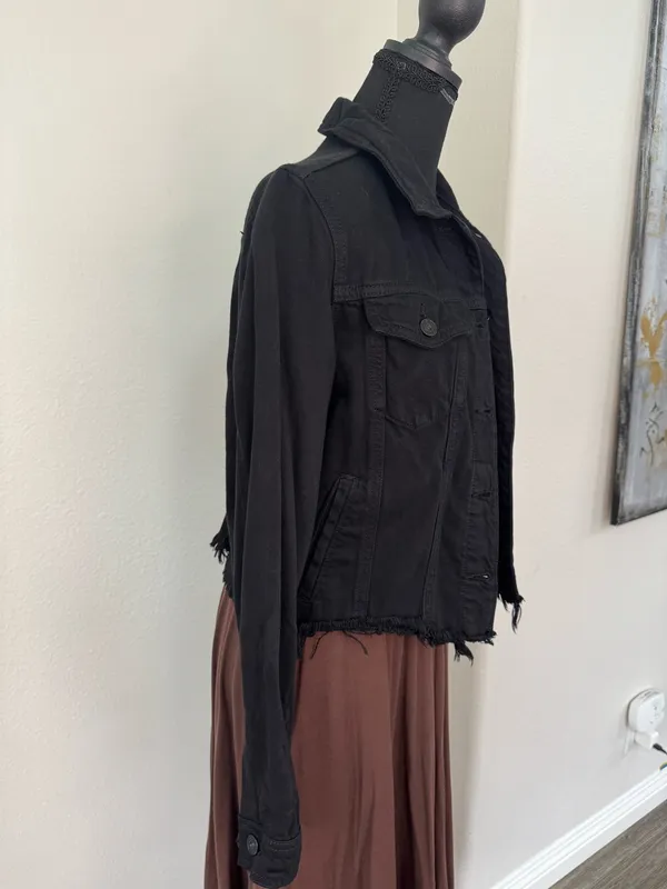 Hidden Los Angeles Black Denim Raw Hem Jacket Size Small - Image 12