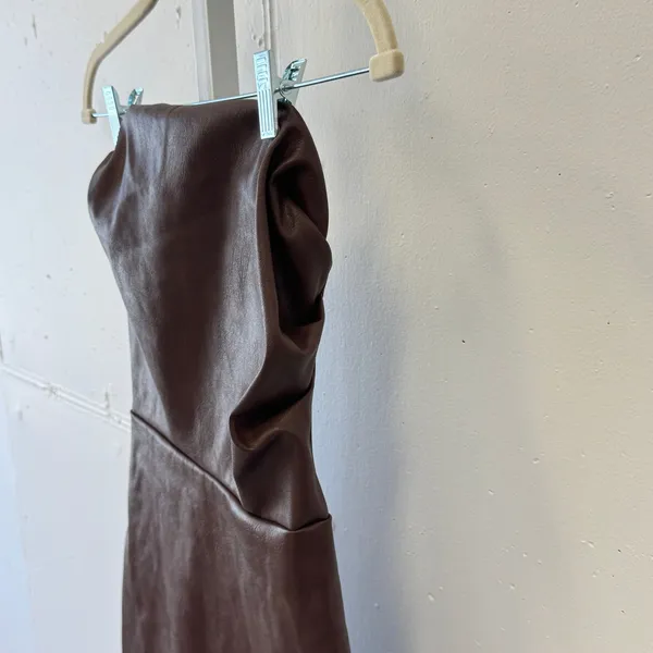 Y2K Edikted Brown Faux Leather Strapless Mini Dress Tube Bodycon Party‎ - Image 4