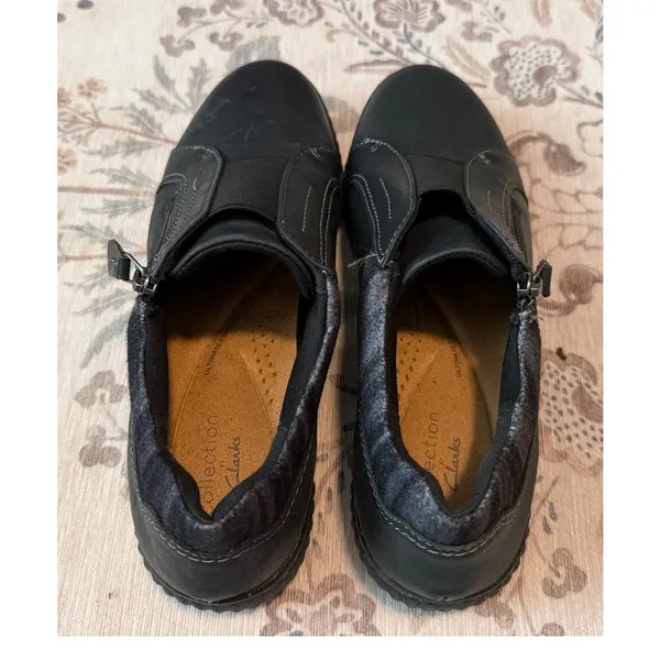 Clarks Collection Caroline Cove Black Leather Side Zip Loafers Shoes Women's 9 M - Image 5