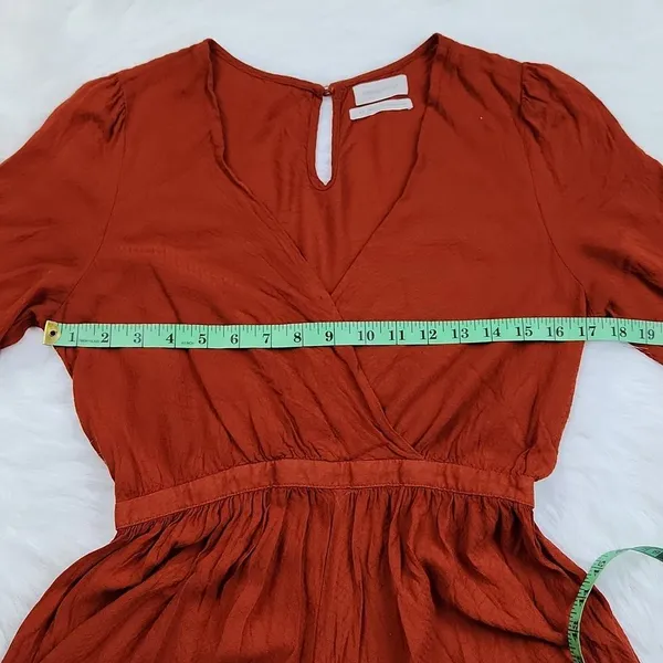 Urban Outfitters Mona Surplice Long Sleeve Romper Sz‎ Medium Rust Orange Viscos - Image 5
