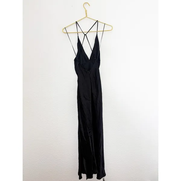 NWT ASTR The Label Black Deep V Satin Midi Dress Size Small Cocktail Wedding - Image 14