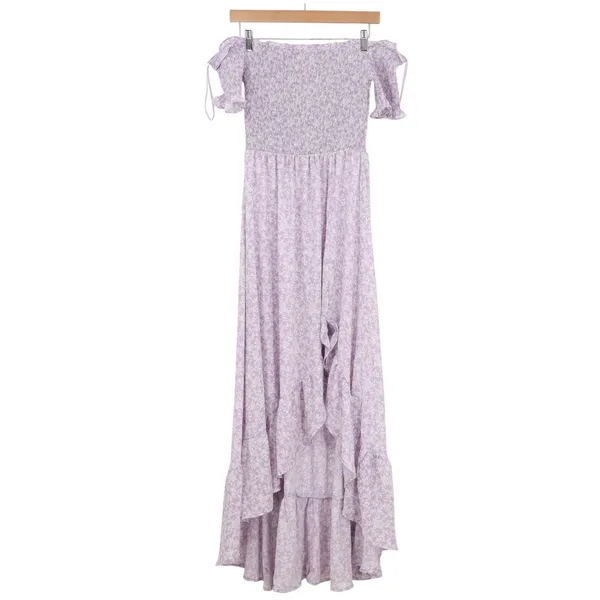 Audrey Parks Francescas Perdita Lavender Floral Smocked High Low Maxi Dress M - Image 2