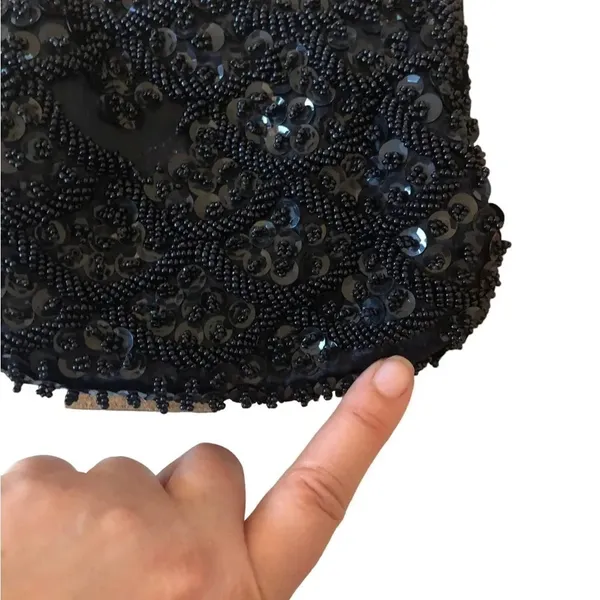 Vintage black beaded formal purse evening bag special occasion Holiday party - Image 7