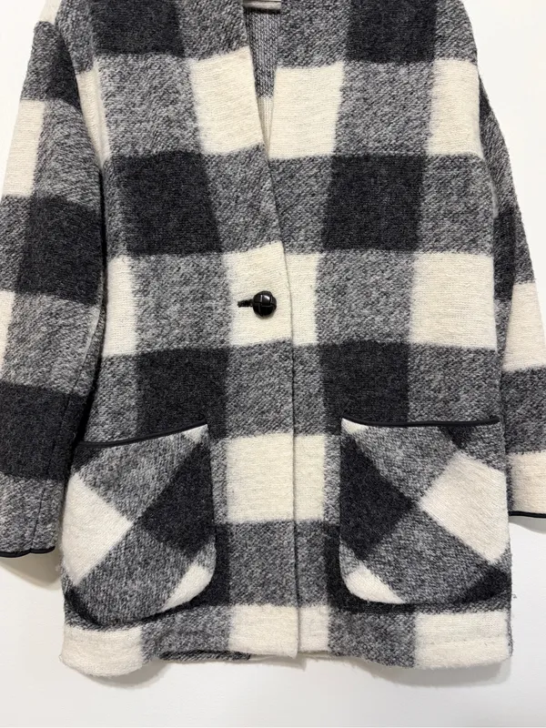 Aritzia Wilfred Free Off-Duty Jacket Size Medium Wool Black White Checkered - Image 6
