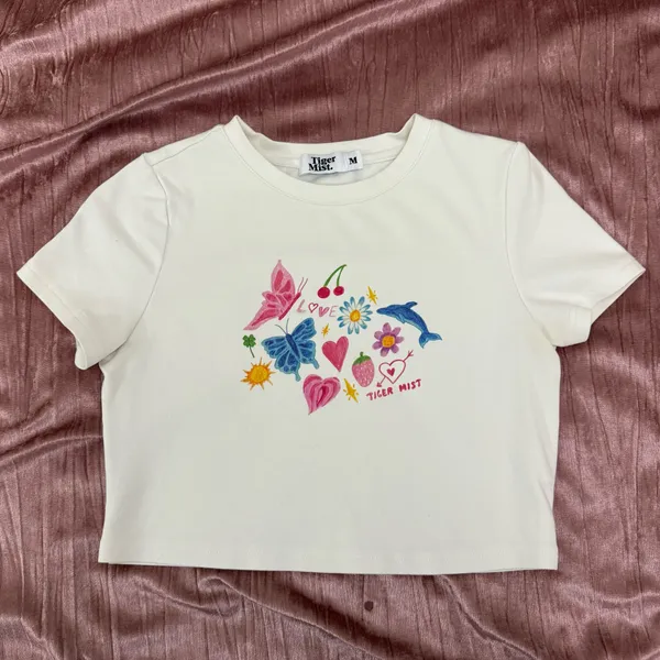 Tiger Mist Graphic White Crop Top - Image 2