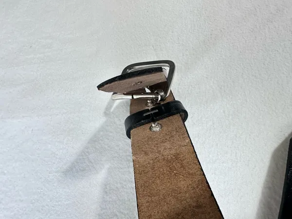 Leather Belt 38 Black Top Grain Oil Ten Leather Tooled Removable Silver Buckle - Image 7