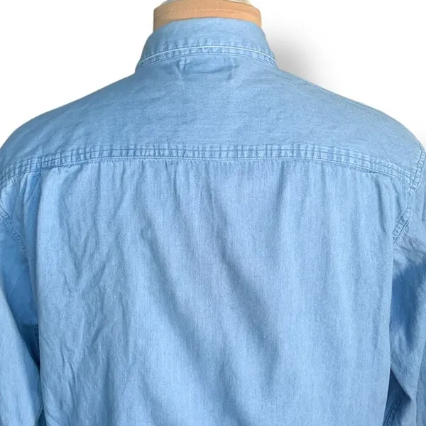 Vintage 90s‎ Embroidered Chambray Denim Shirt Button Down Floral Long Sleeve - Image 7