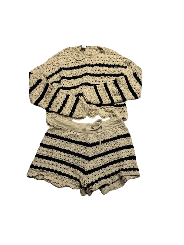 🧶 House of Harlow 1960 Size M Crochet Knit Striped Sweater Shorts Set 🧶 - Image 2