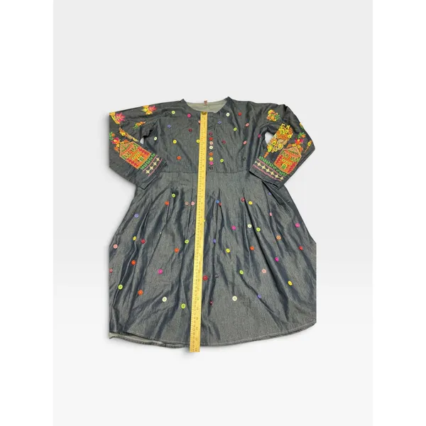 JK Collection Womens Chambray Dress Embroidered Floral Button Boho Folk Art XL - Image 4