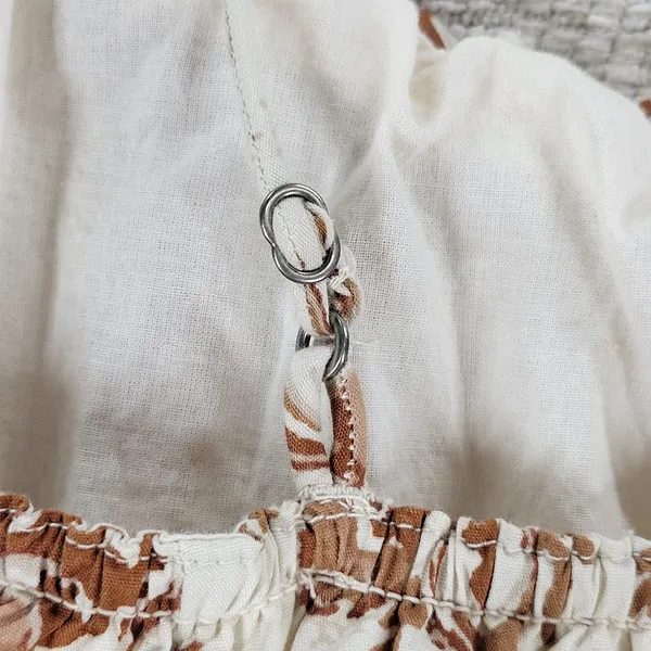Abercrombie & Fitch Babydoll Cami Top Womens M White Brown Floral Tiered Tunic - Image 14