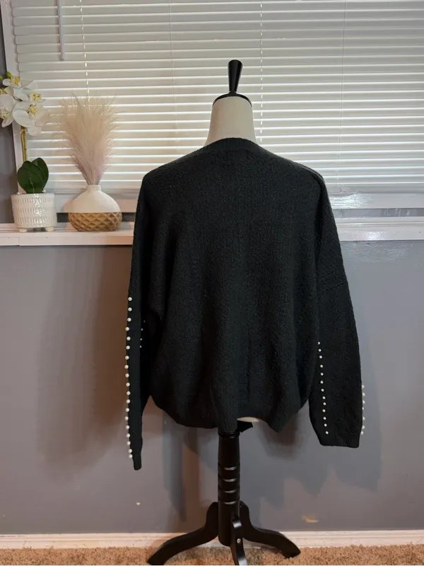 Lumiere Black Pearl Embellished Sweater | Soft Glam Cozy Knit - Image 4