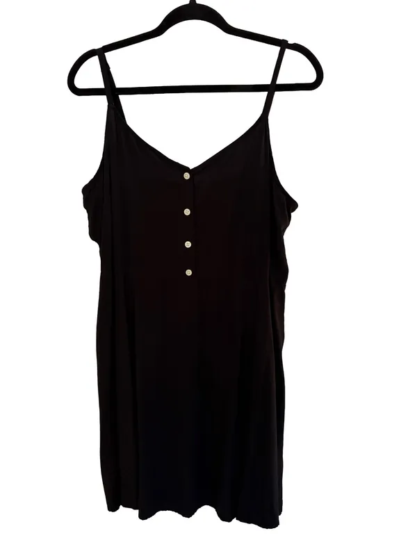 Gap Black Rayon Cami Mini Dress XL Button Front Shirred Back - Image 3